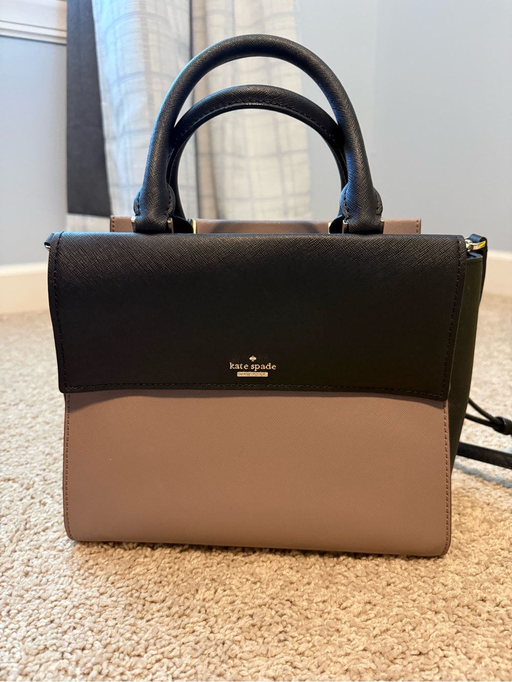 kate spade Two-Tone Black and Taupe Structured Top-Handle Satchel
